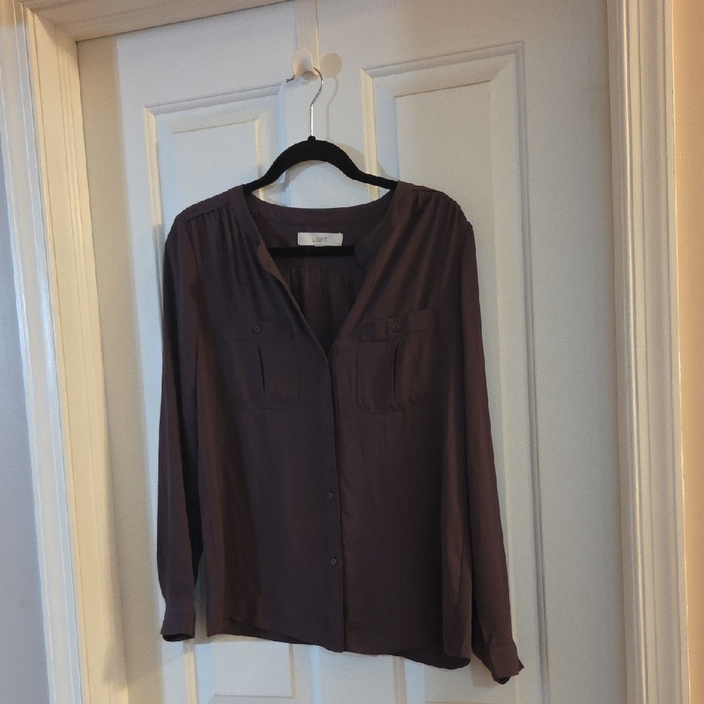 LOFT Women's Button Down Shirt in  Purple Small